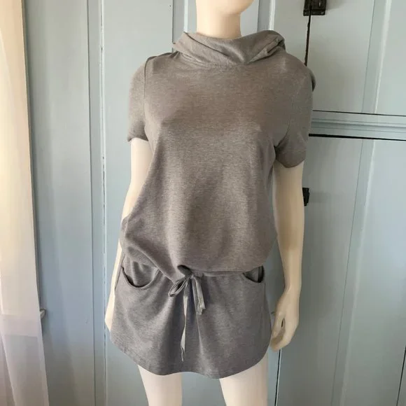 Burton Hoodie Dress Medium Sweatshirt Beach Coverup Gray Knit Drawstring Waist - Picture 6 of 7